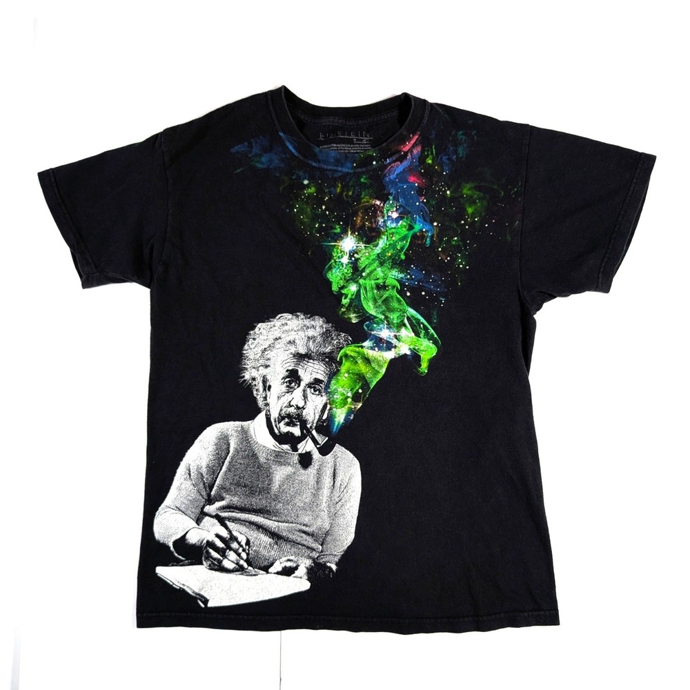 Albert Einstein Graphic Tee Galaxy Smoke Pipe Trippy Science T-Shirt Sz Small